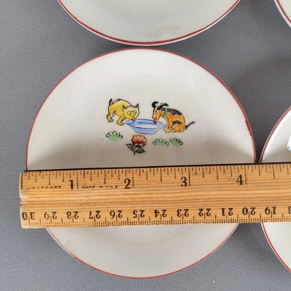Vintage Japan Child Tea Set Cat Dog Design Teapot Cups Saucers Plates 16 Pc - Picture 11 of 16